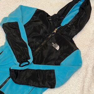 The North Face Girls  Aqua and Black Hooded Denali Fleece